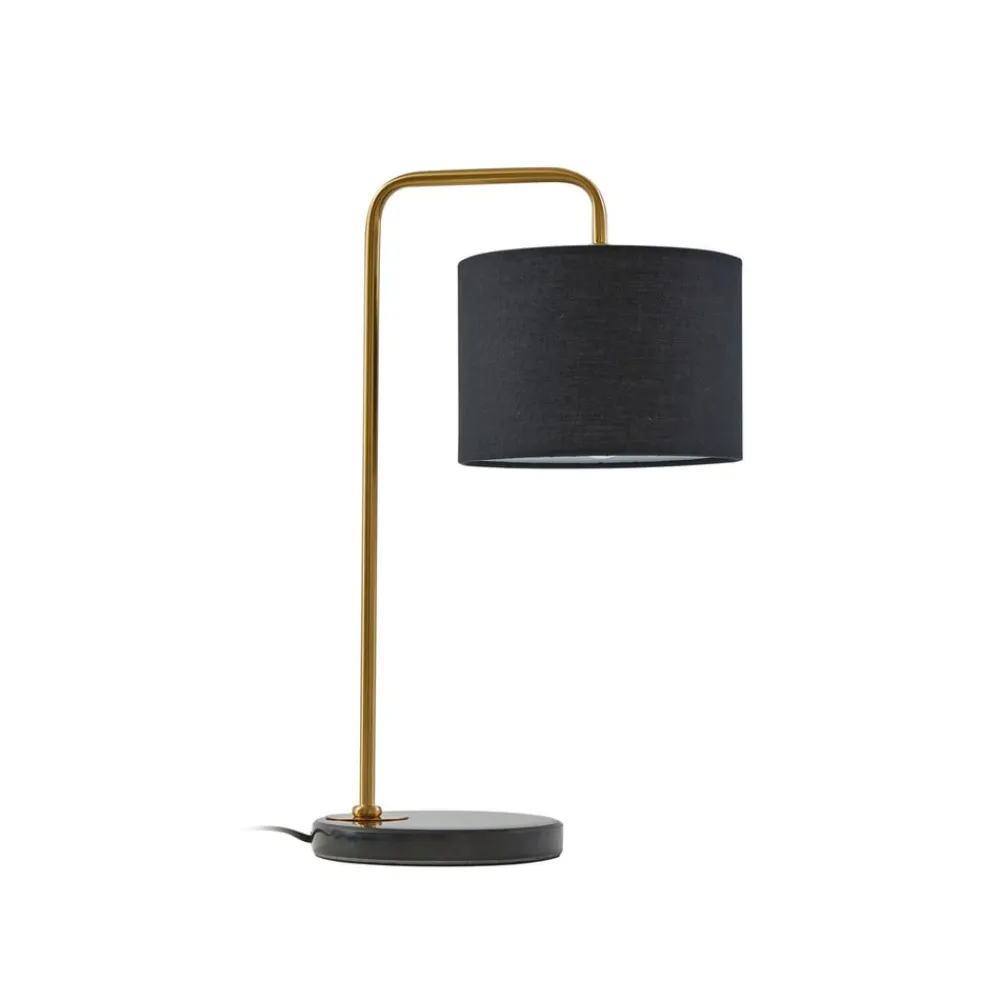 Lindby Hillary bordlampe, sort/guld, marmor, 49 cm