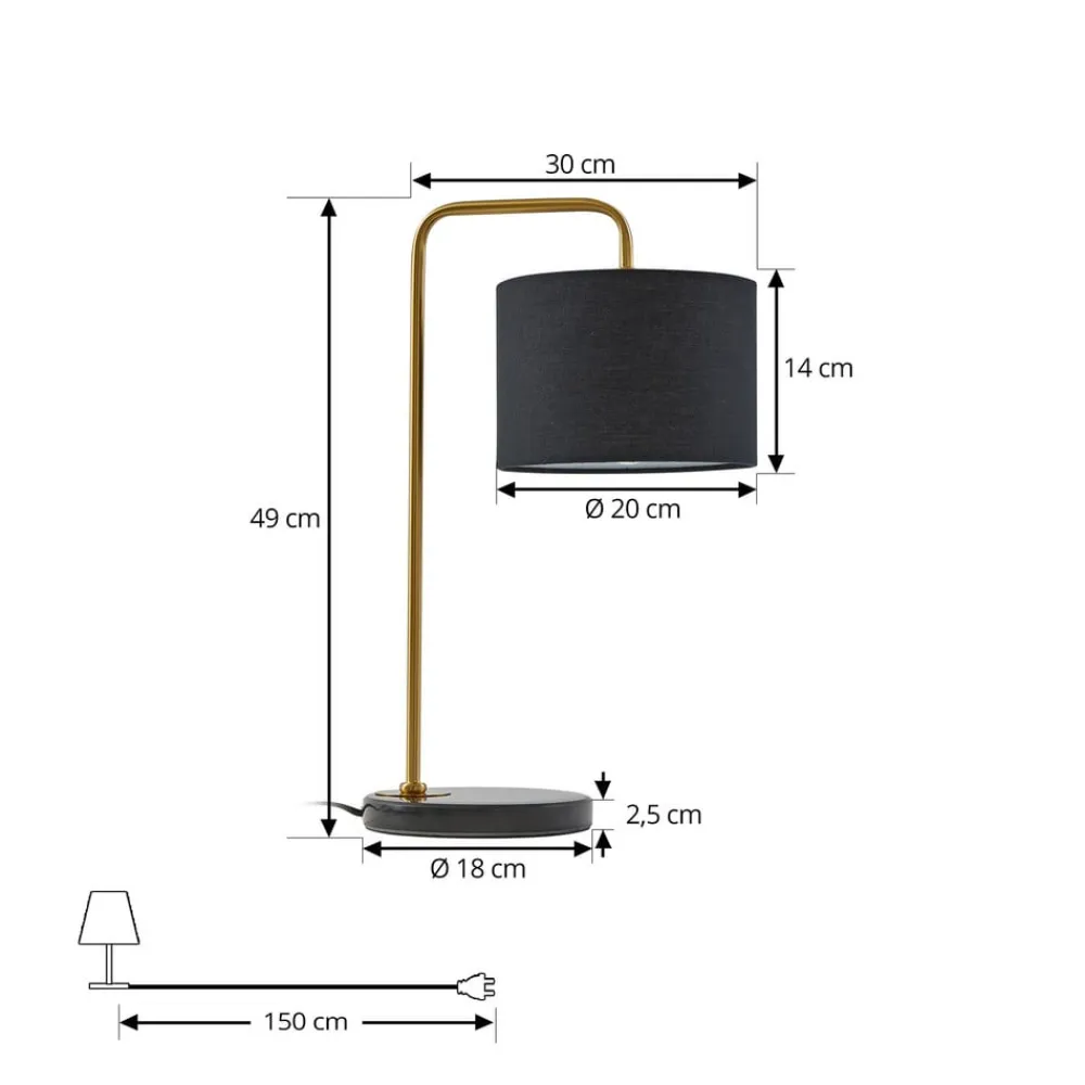 Lindby Hillary bordlampe, sort/guld, marmor, 49 cm