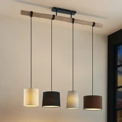 Lindby hængelampe Amilia, stof, 4 lyskilder, grå/beige, E27
