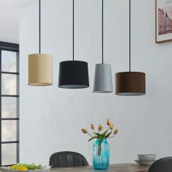 Lindby hængelampe Amilia, stof, 4 lyskilder, grå/beige, E27