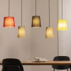 hængelampe Amilia, stof, 5 lyskilder, rød/grå/gul, E27^Lindby Discount