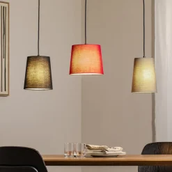 Lindby Hængelampe Amilia, stof, 3 lyskilder, rød/grå/sort