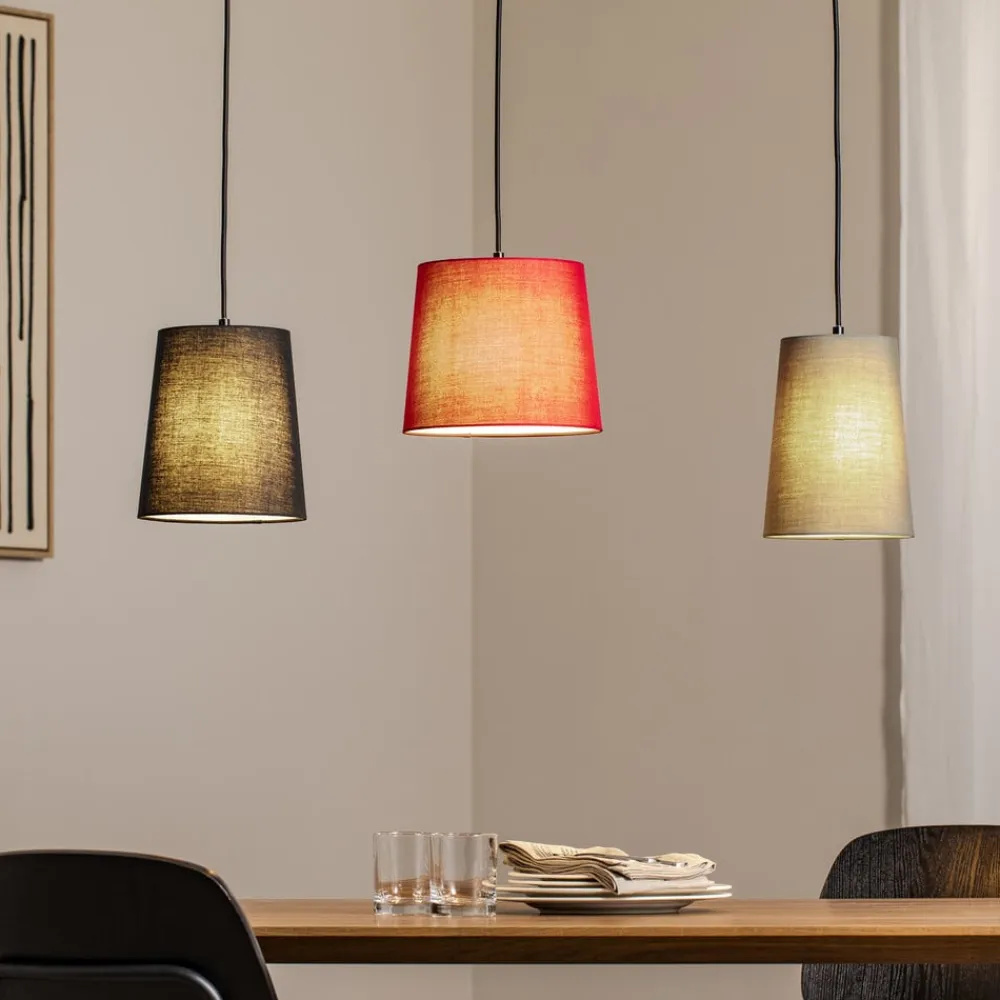 Lindby Hængelampe Amilia, stof, 3 lyskilder, rød/grå/sort