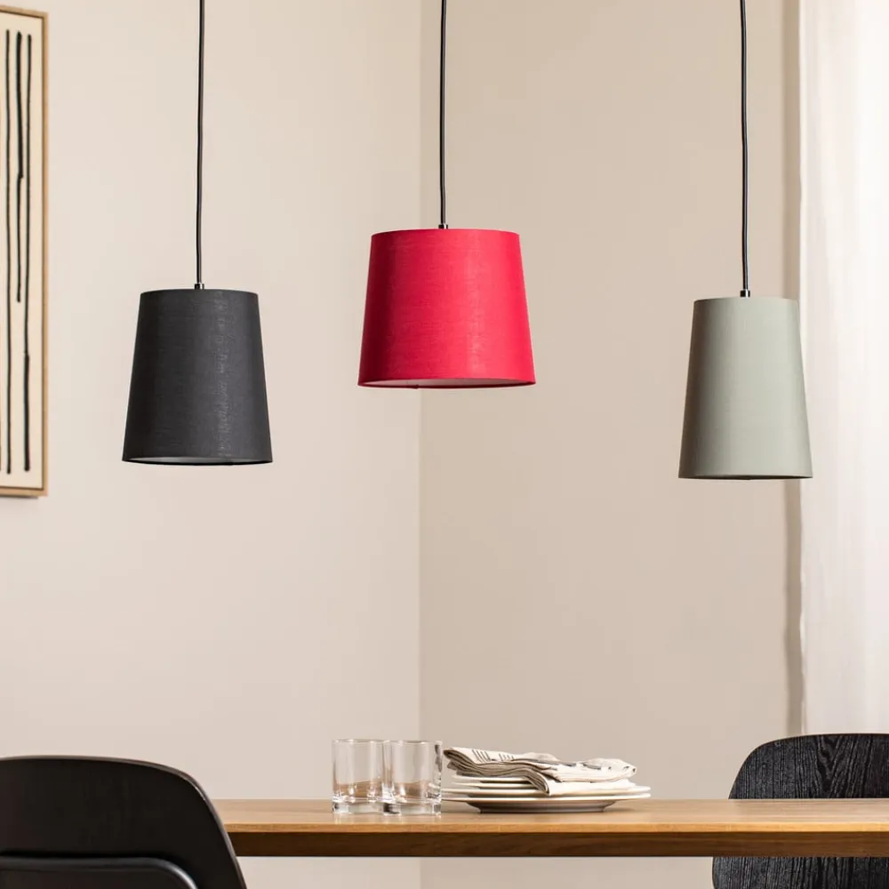 Lindby Hængelampe Amilia, stof, 3 lyskilder, rød/grå/sort