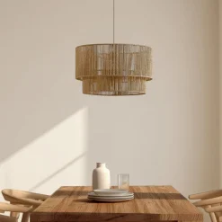 Lindby Hængelampe Anuva, Ø 45 cm, beige, papir, E27