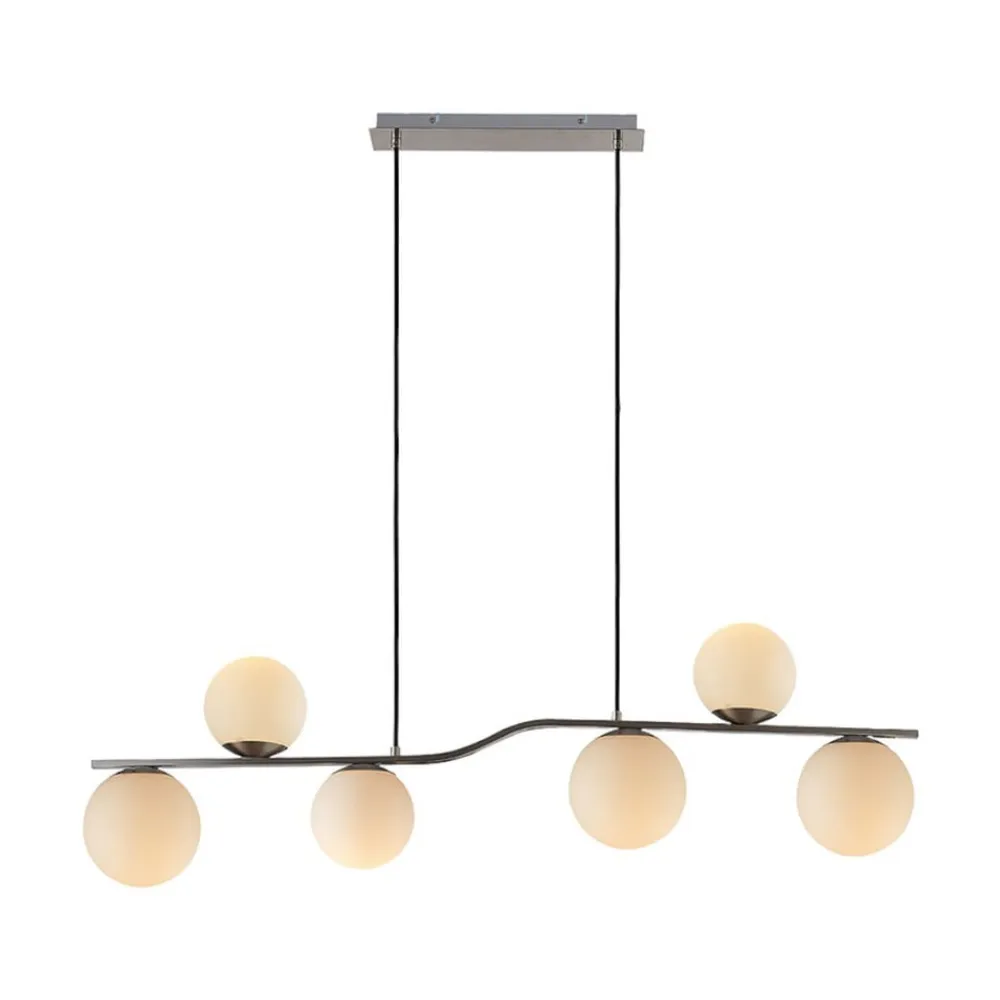 Lindby Pendellamper>hængelampe Avalyn, nikkelfarvet, glas, 110 cm, E14