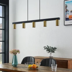 hængelampe Baliko, sort/messing, 5 lyskilder, GU10^Lindby Clearance