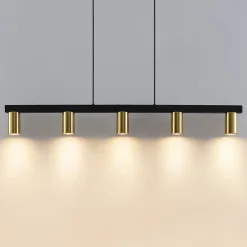 hængelampe Baliko, sort/messing, 5 lyskilder, GU10^Lindby Clearance