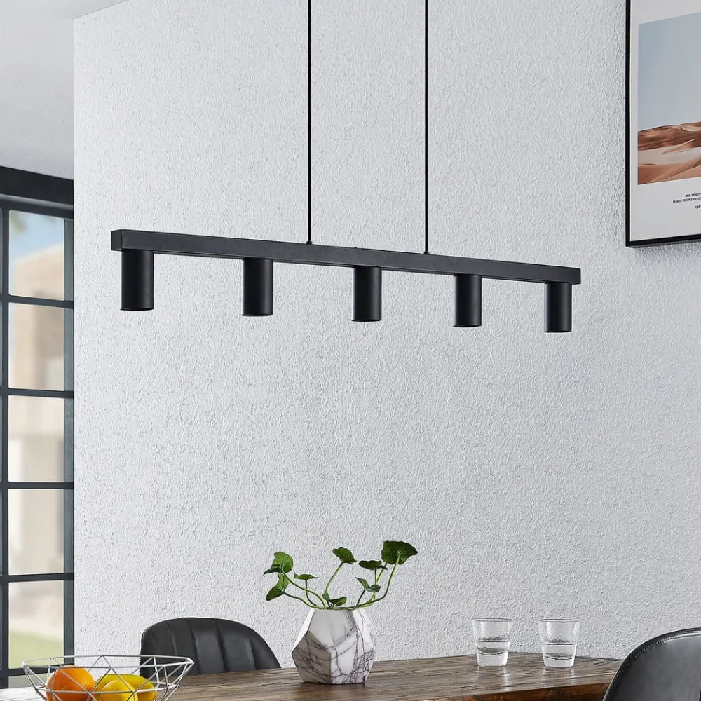Lindby hængelampe Baliko, sort, 116 cm, 5 lyskilder, GU10