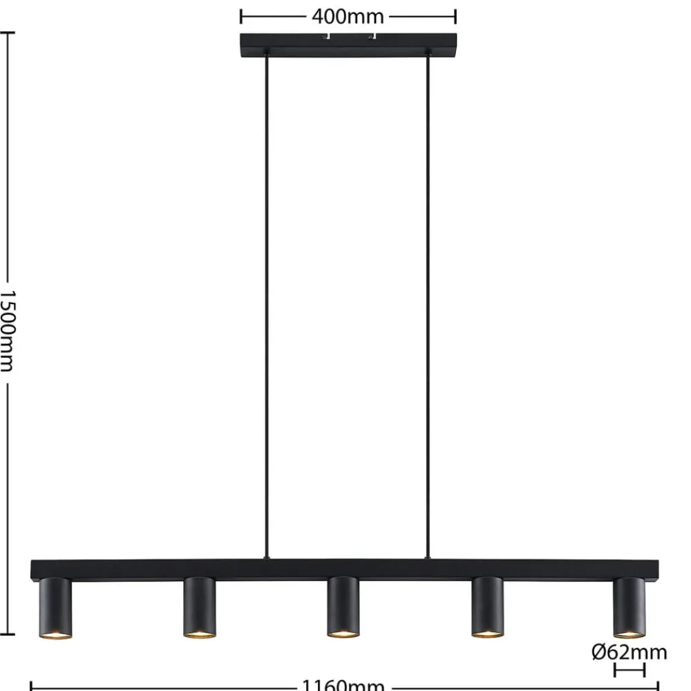 Lindby hængelampe Baliko, sort, 116 cm, 5 lyskilder, GU10