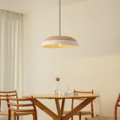 Lindby hængelampe Caliva, Ø 60 cm, beige/hvid, hampesnor