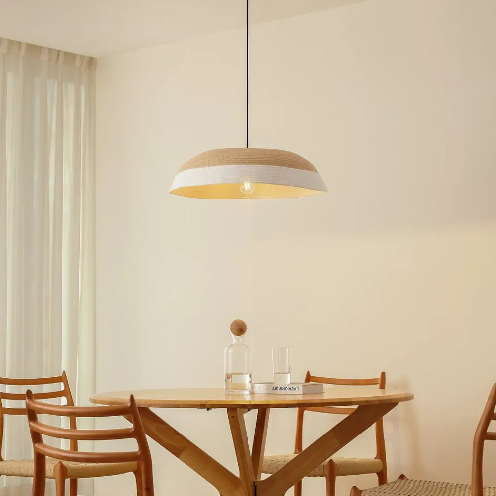 Lindby hængelampe Caliva, Ø 60 cm, beige/hvid, hampesnor