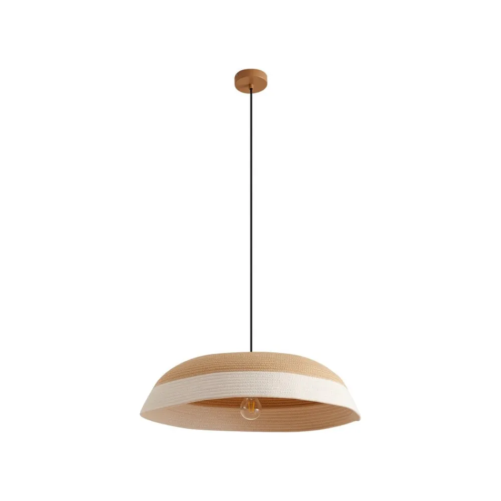 Lindby hængelampe Caliva, Ø 60 cm, beige/hvid, hampesnor