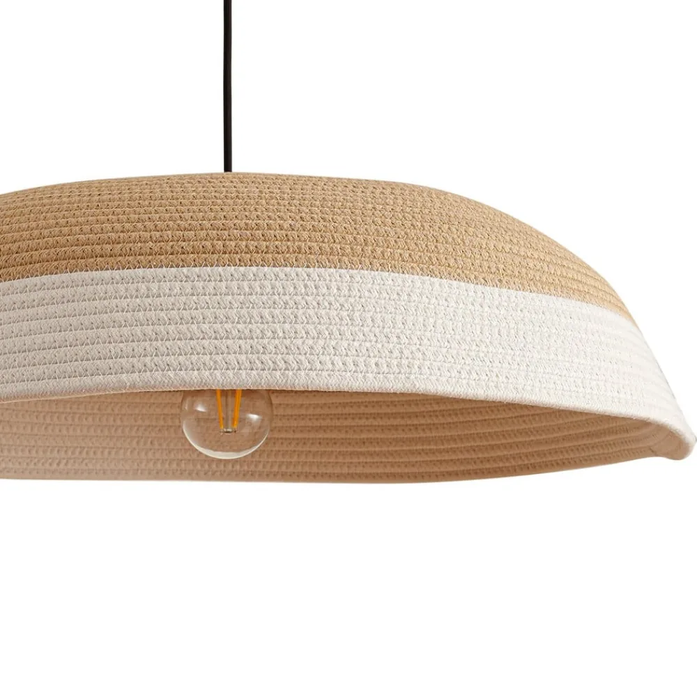 Lindby hængelampe Caliva, Ø 60 cm, beige/hvid, hampesnor