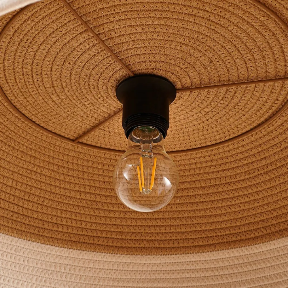 Lindby hængelampe Caliva, Ø 60 cm, beige/hvid, hampesnor