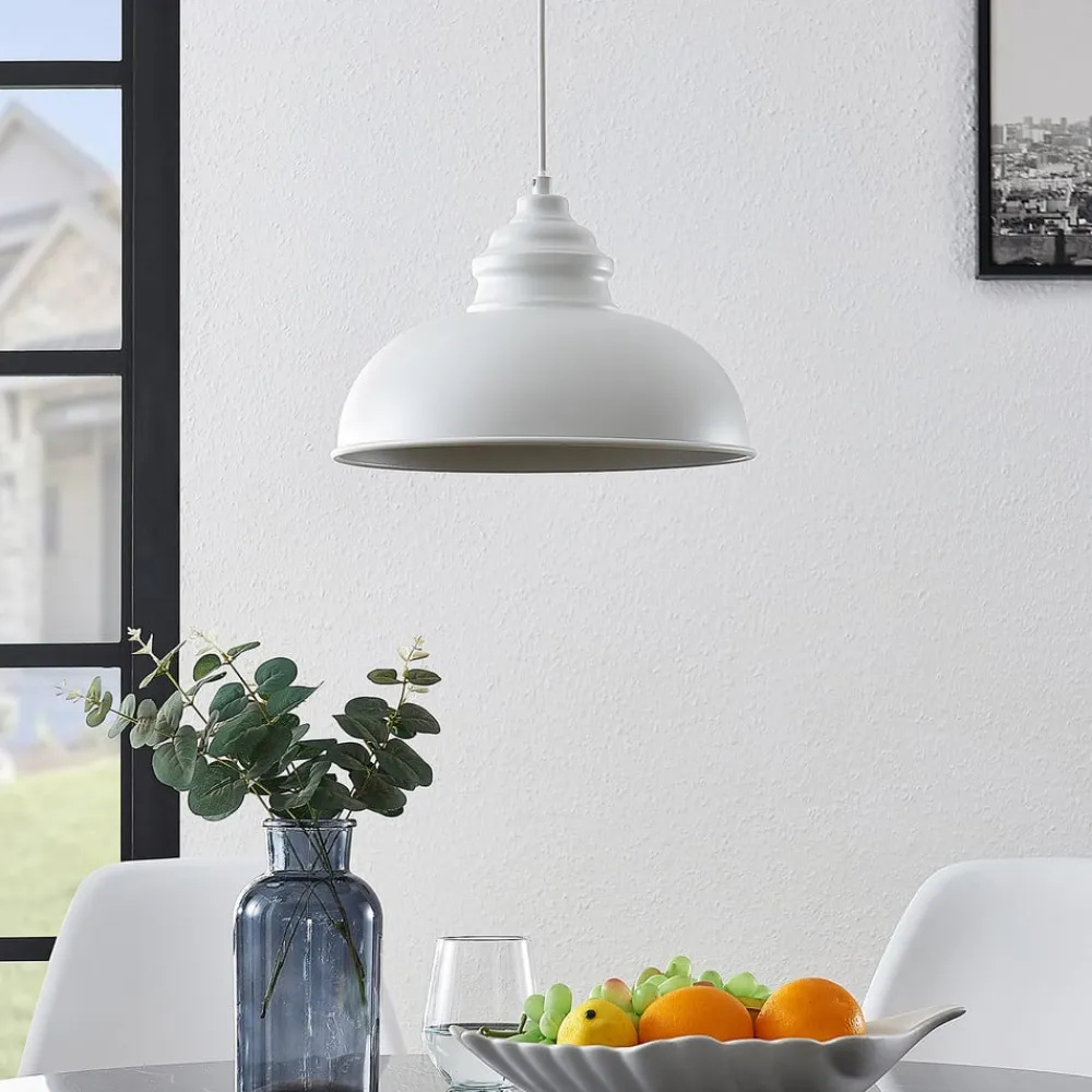 Lindby Gang|Pendellamper>hængelampe Cliona, hvid, metal, Ø 31 cm, E27