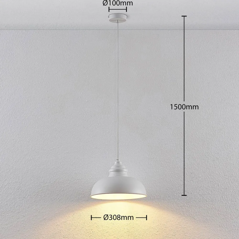 Lindby Gang|Pendellamper>hængelampe Cliona, hvid, metal, Ø 31 cm, E27