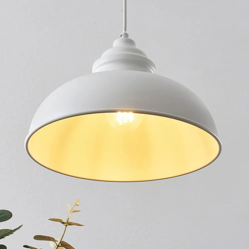 Lindby Gang|Pendellamper>hængelampe Cliona, hvid, metal, Ø 31 cm, E27