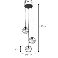 Lindby hængelampe Danika, rund, Ø 50 cm, sort, metal