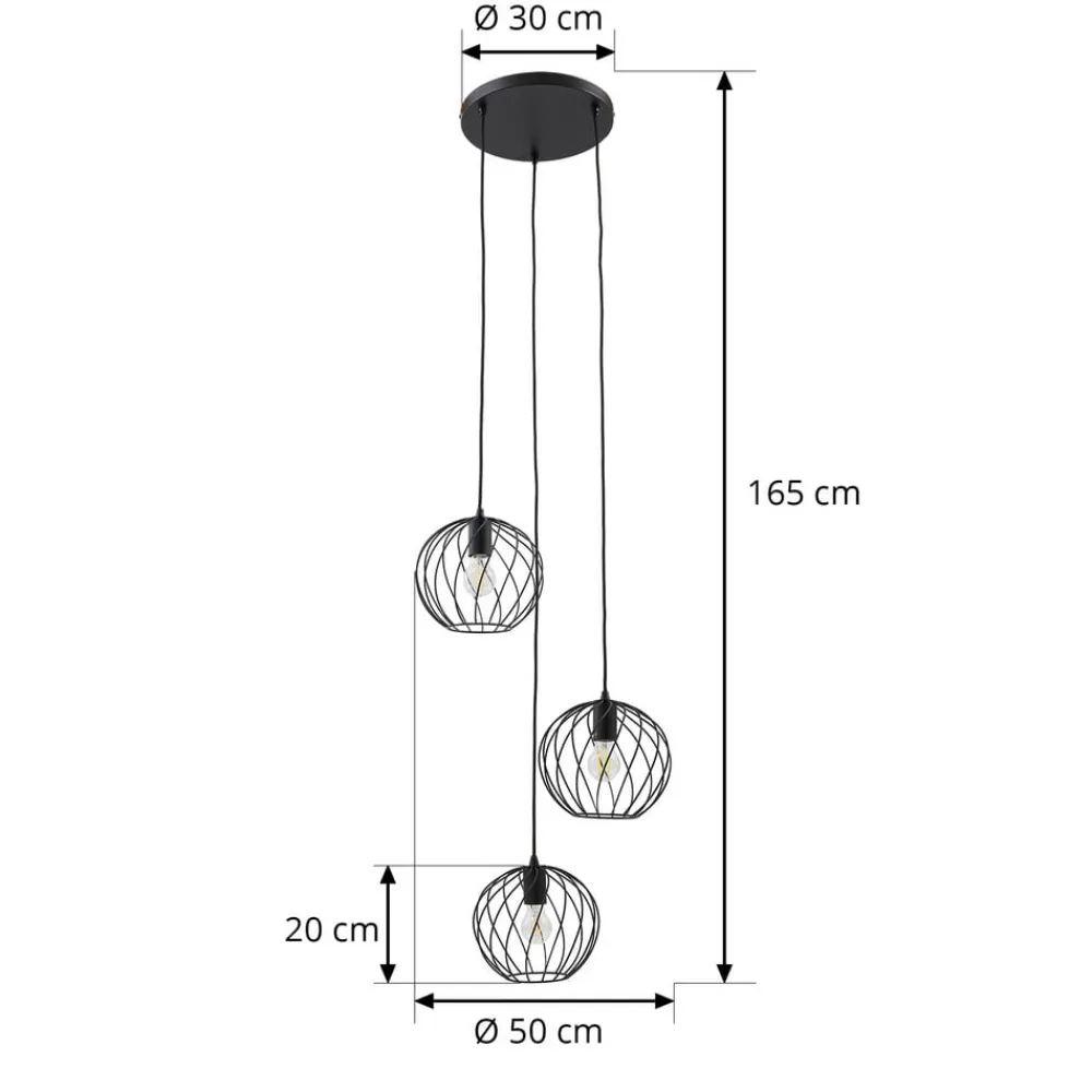 Lindby hængelampe Danika, rund, Ø 50 cm, sort, metal