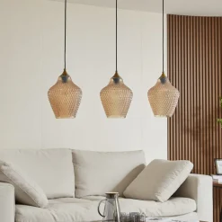 hængelampe Drakar, Ø 22 cm, 3 lyskilder, rav, glas^Lindby Clearance