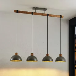 hængelampe Durbis, 116 cm, 4 lyskilder, grå, træ, E27^Lindby Online