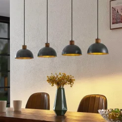 hængelampe Durbis, 116 cm, 4 lyskilder, grå, træ, E27^Lindby Online