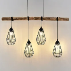 Lindby hængelampe Eldarion, 116 cm, 4 lyskilder, træ, E27