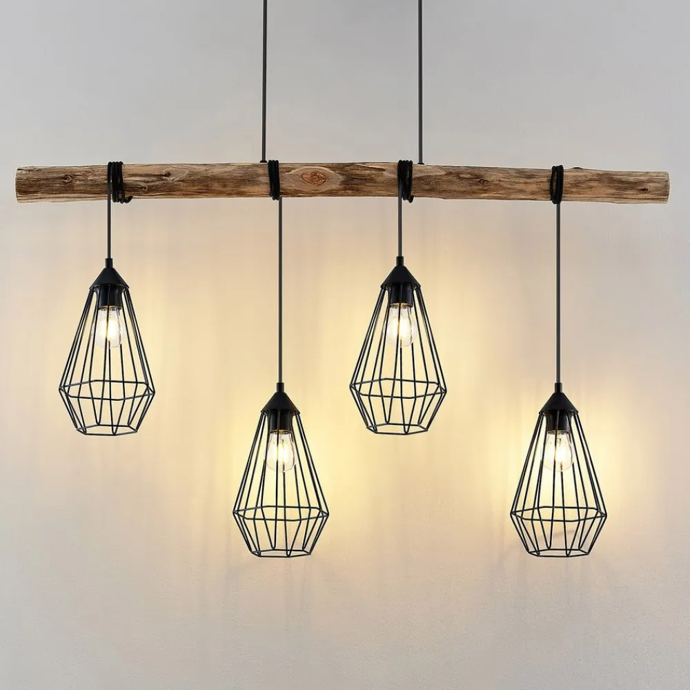 Lindby hængelampe Eldarion, 116 cm, 4 lyskilder, træ, E27