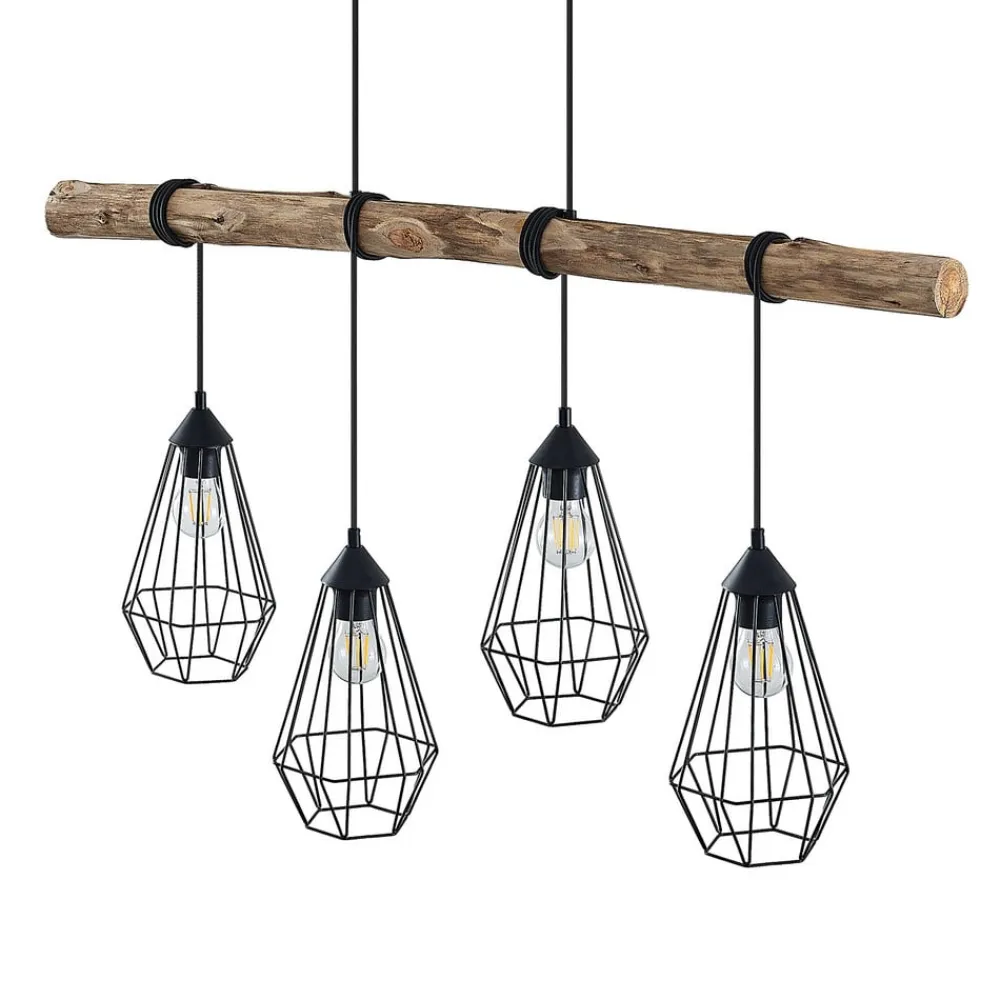 Lindby hængelampe Eldarion, 116 cm, 4 lyskilder, træ, E27