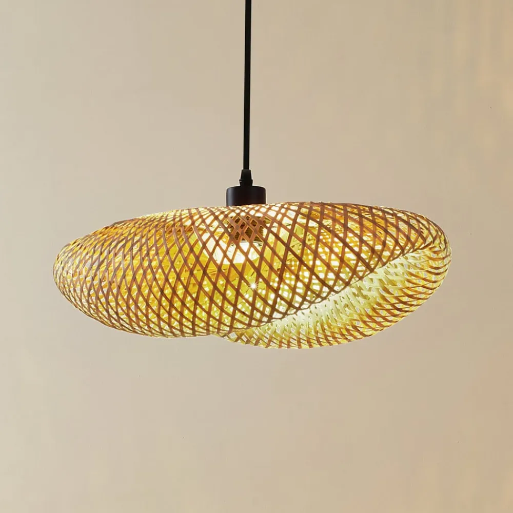 hængelampe Eleane, bambus, natur, længde 50 cm, E27^Lindby Online