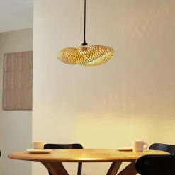 hængelampe Eleane, bambus, natur, længde 50 cm, E27^Lindby Online