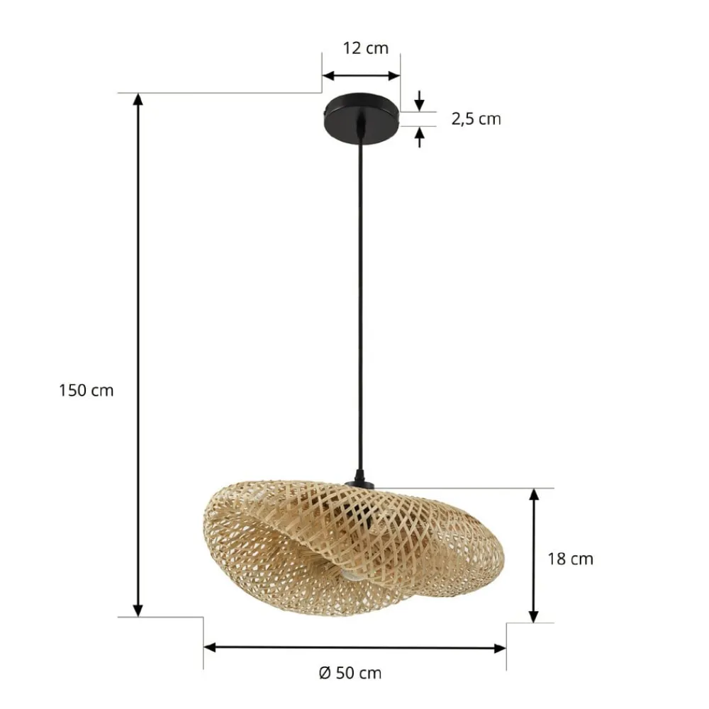 hængelampe Eleane, bambus, natur, længde 50 cm, E27^Lindby Online