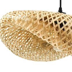 hængelampe Eleane, bambus, natur, længde 50 cm, E27^Lindby Online