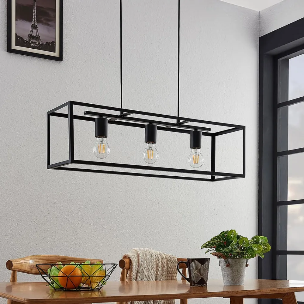 Lindby hængelampe Emily, 72 cm, sort, 3 lyskilder, metal