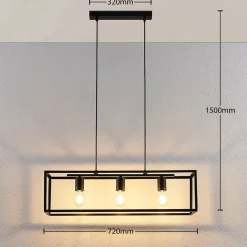 Lindby hængelampe Emily, 72 cm, sort, 3 lyskilder, metal