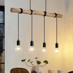 hængelampe Ferris, 4 lyskilder, 90 cm, træ, E27^Lindby Outlet