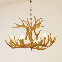 hængelampe Fibi, brun, gevir, 6 lyskilder E14^Lindby Hot