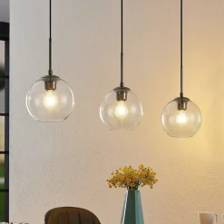 Lindby hængelampe Firano, 110 cm, 3 lyskilder, antracit, glas
