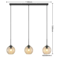 Lindby hængelampe Firano, 110 cm, 3 lyskilder, antracit, glas