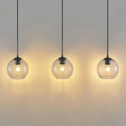 Lindby hængelampe Firano, 110 cm, 3 lyskilder, antracit, glas
