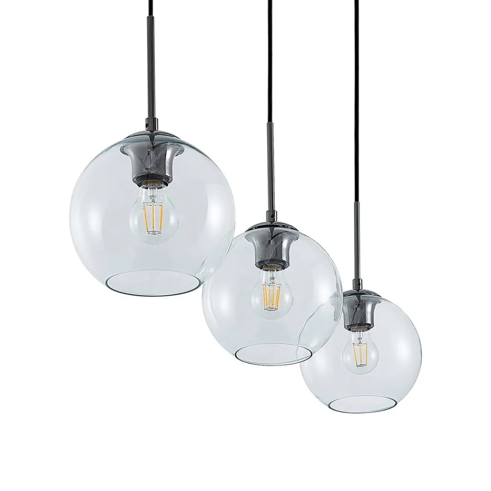 Lindby hængelampe Firano, 110 cm, 3 lyskilder, antracit, glas