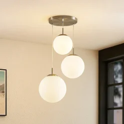 hængelampe Heleska, hvid, glas, 3 lyskilder, Ø 47cm^Lindby