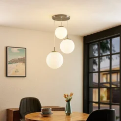 hængelampe Heleska, hvid, glas, 3 lyskilder, Ø 47cm^Lindby