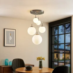 hængelampe Heleska, hvid, glas, 5 lyskilder, Ø 50 cm^Lindby Hot