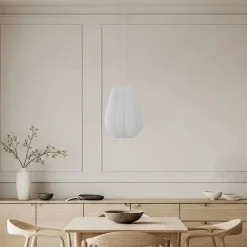 Lindby hængelampe Helin, hvid, Ø 30 cm, stof