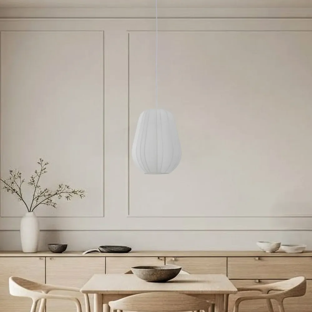 Lindby hængelampe Helin, hvid, Ø 30 cm, stof