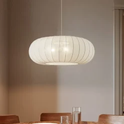 Lindby Pendellamper|Pendellamper>hængelampe Helin, hvid, Ø 70 cm, tekstil, 3 x E27