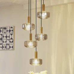 hængelampe Hildur, 5 lyskilder, røgfarvet grå, glas^Lindby Clearance