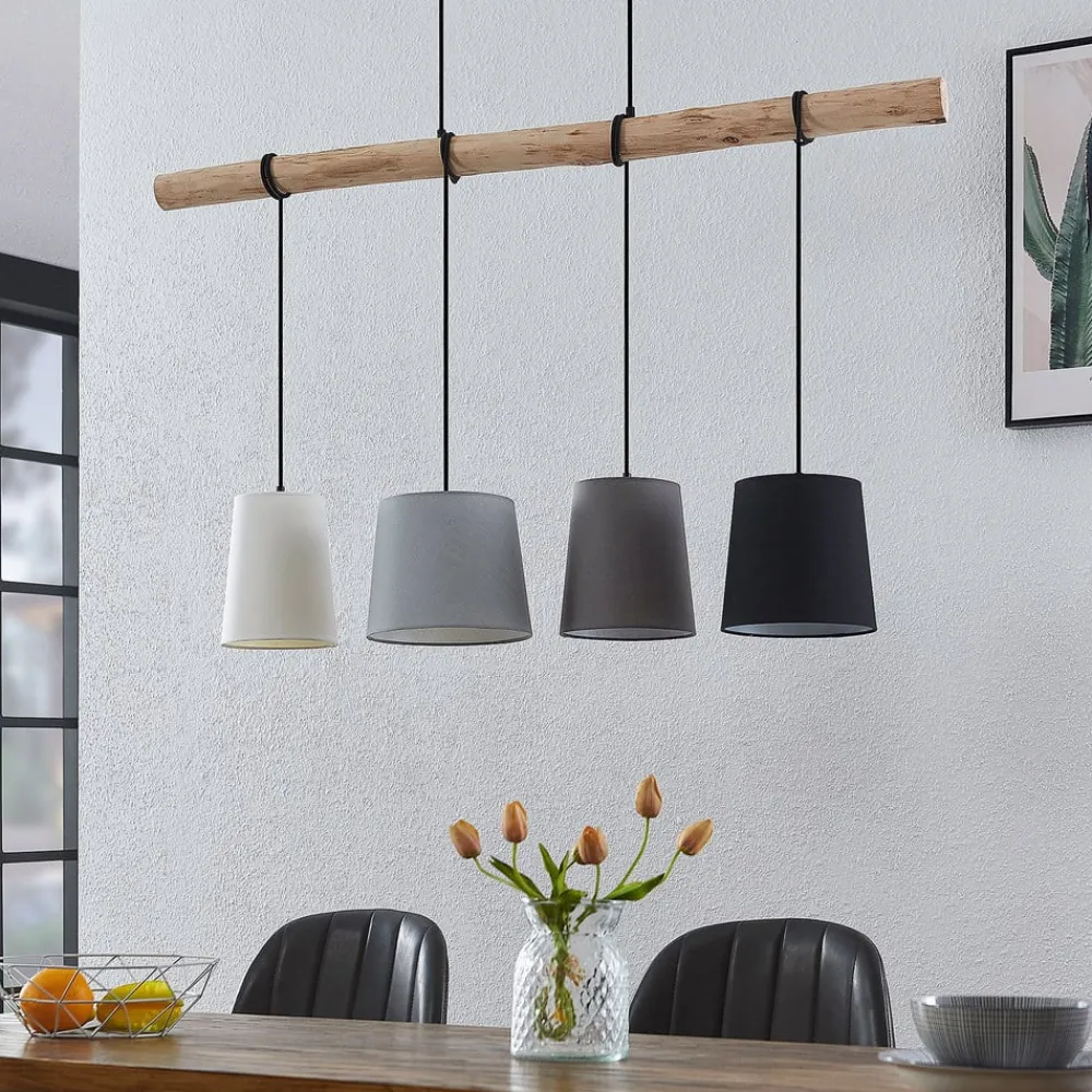 Lindby Pendellamper|Pendellamper>hængelampe Hinai, sort/grå/hvid, tekstil, 116 cm